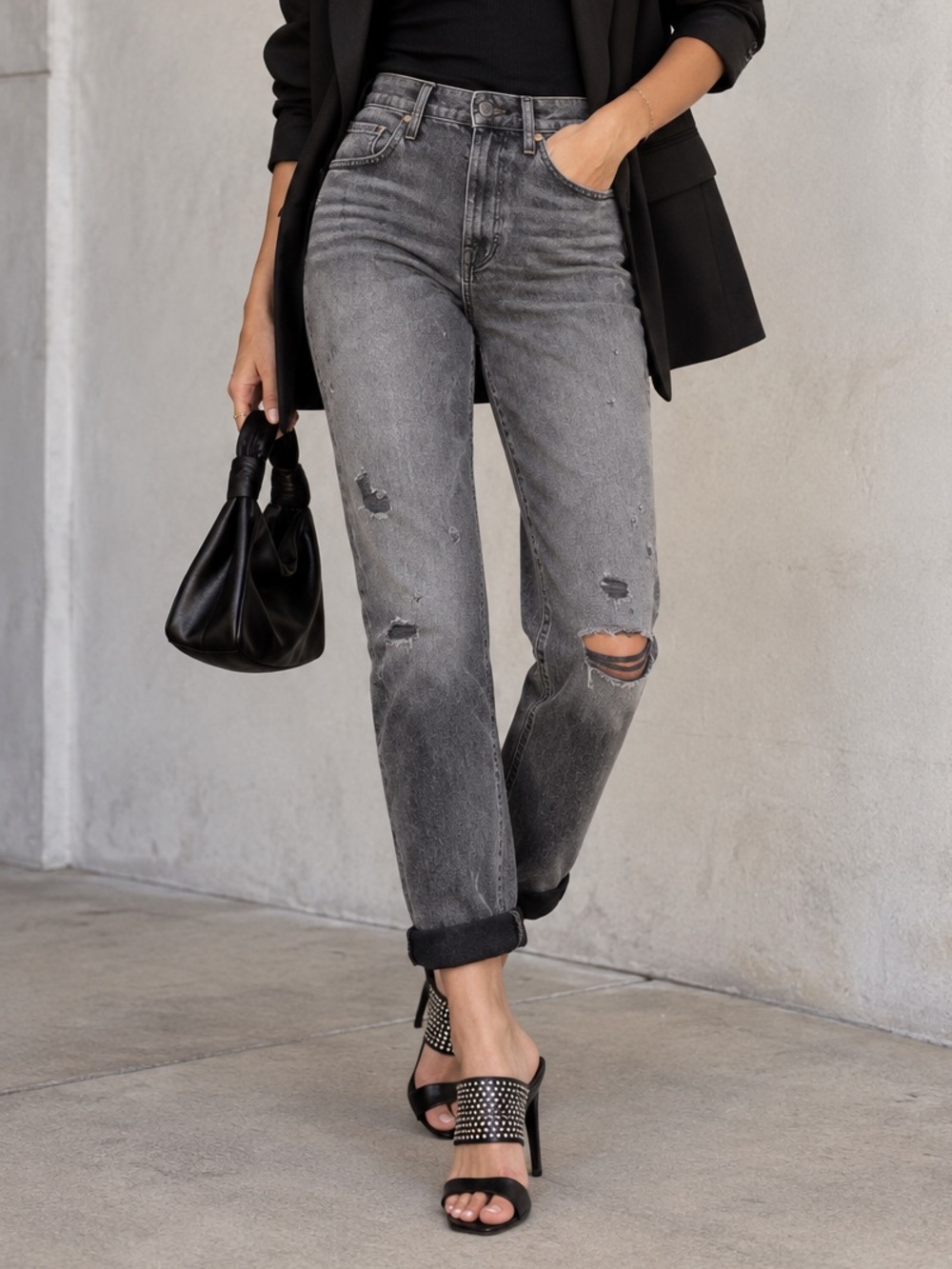 AGOLDE Denise Boyfriend Jeans Distressed Relaxed Fit Moondance Gray Size 25